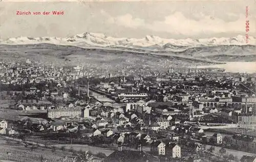L072 Schweiz 1907 Zuerich von der Waid Gesamtansicht Vintage Postkarte