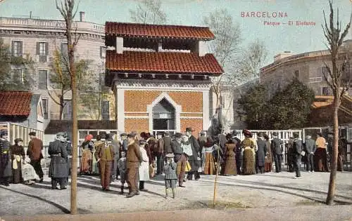 B034 Spanien Barcelona Parque El Elefanto Park Vintage Postkarte
