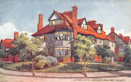 England 1909 Cottage Homes Greendale Road Port Sunlight Vintage Postkarte