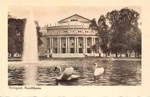 L187 Deutschland Stuttgart Theater See Schwäne Vögel Vintage Postkarte