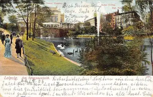 L12 Deutschland 1906 Leipzig Schwanenteich Schwanentheater Vintage Postkarte