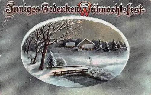 B045 Weihnachtsgrüße 1914 Passepartout Schneelandschaft Vintage Postkarte