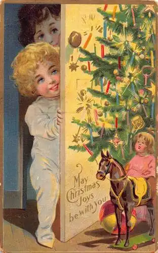 L222 Weihnachtsgrüße Kinder Spielzeug Geschenke Weihnachtsbaum geprägte Postkarte