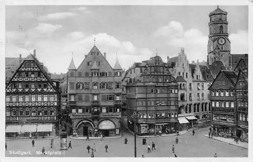 L185 Deutschland 1938 Stuttgart Marktplatz Vintage Postkarte