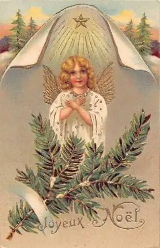 L222 Weihnachtsgrüße 1905 Engel Noelbaum Prägepostkarte