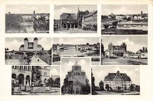 L198 Deutschland Minden i W Kanalbrücke Platz Dombrunnen Vintage Postkarte