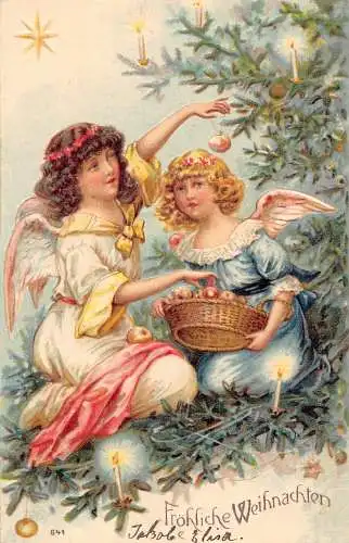 L222 Weihnachtsgrüße 1905 Engel Weihnachtsbaum geprägte Postkarte