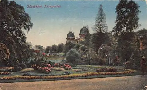 L154 Deutschland 1921 Düsseldorf, Floragarten. Hof, Blumen Vintage Postkarte