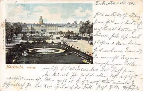 L154 Deutschland 1901 Karlsruhe. Schloss. Brunnen, Hof Vintage Postkarte