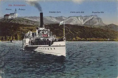 L154 Deutschland 1936 Am Ammersee Boot, See, Berg Vintage Postkarte