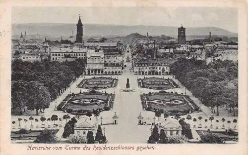 L200 Deutschland 1919 Karlsruhe vom Turme Residenzschlosses Gartenplatz Postkarte