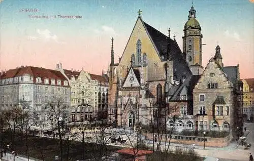 L199 Deutschland Leipziger Thomaskirche und Thomasring Vintage Postkarte
