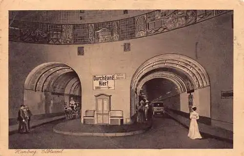 L012 Deutschland 1921 Hamburg Elbtunnel Innenraum Kutsche Wagen Oldtimer Postkarte