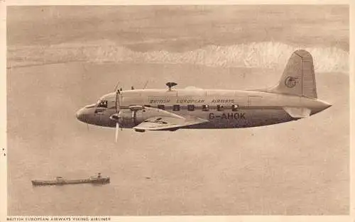L080 British European Airways Flugzeug Schiff Vintage Postkarte