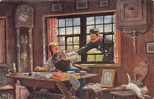 L080 Soldatenuhr Dame Schreibbrief Kat 1916 Thiele signierte Feldpostkarte