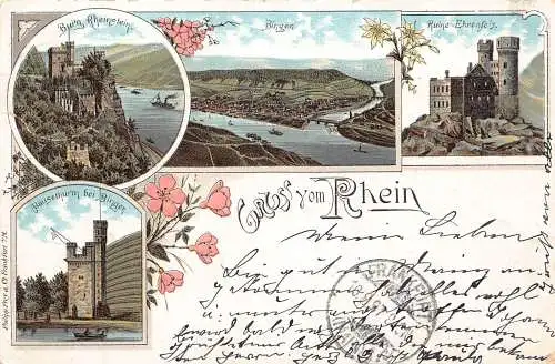 L079 Deutschland 1897 Gruss vom Rhein Litho Vintage Postkarte