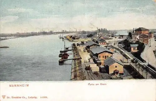 L015 Deutschland Mannheim Partie am Rhein Industrie Vintage Postkarte