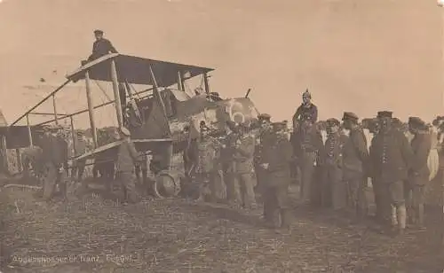 L027 Deutschland 1913 französischer Doppeldecker Flugzeugsoldaten Echtfoto Feldpostkarte
