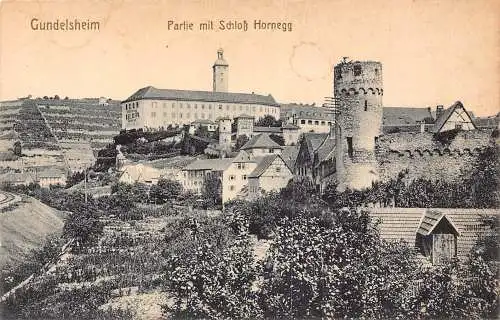 L015 Deutschland Gundelsheim Partie mit Schloss Hornegg Schloss Vintage Postkarte