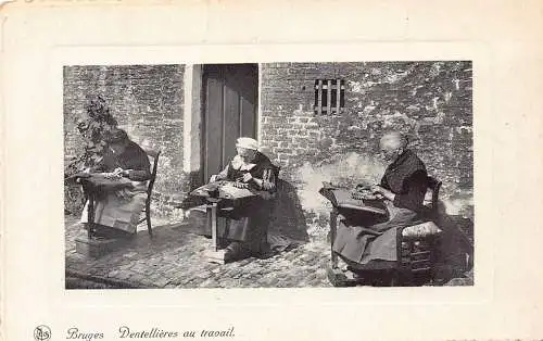 B031 Belgien Brügge Dentellieres au travail Frauen machen Spitze Vintage Postkarte