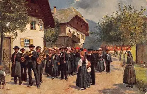 A101 Deutschland 1912 Künstlerkarte Land Hochzeit signiert H Hoffmann Musiker Postkarte