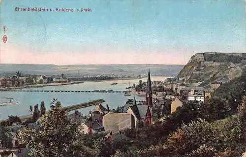 L199 Deutschland 1910 Ehrenbreitstein u Koblenz a Rhein Dampfer Vintage Postkarte