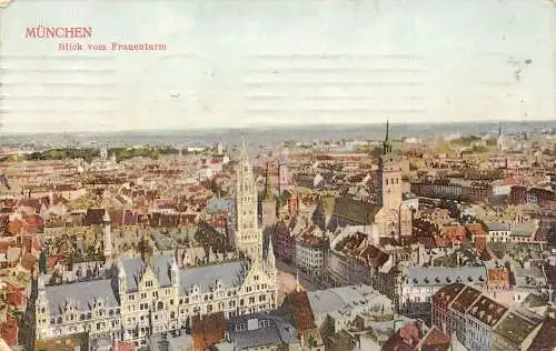 L197 Deutschland 1917 Feldpost 1. Weltkrieg München Blick vom Frauenturmturm Postkarte