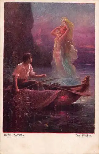 Kunst Die Fischer von Hans Zatzka Fischer Nymphe Vintage Postkarte