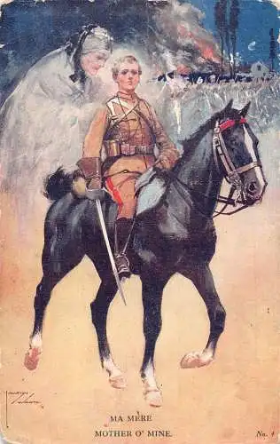 Kunst Mutter O'Mine Kavallerie Soldat Junge Krieg Schlacht Vintage Postkarte