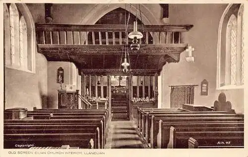 Wales Old Screen Eilian Church Interior Llaneilian Vintage Postcard