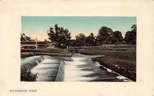 England 1908 Weybridge Weir Passepartout Vintage Postkarte