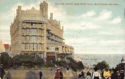 England 1907 Palace Hotel und Pier Hill Southend-on-Sea Vintage Postkarte