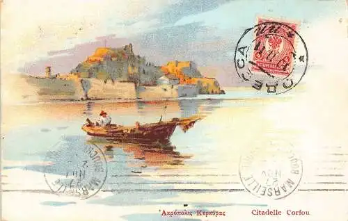 Griechenland Zitadelle Korfu Bootskunst 1911 Vintage Postkarte