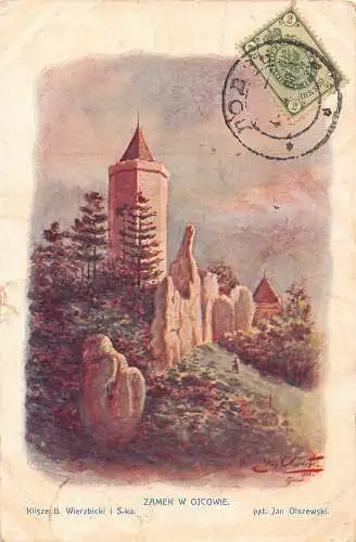 Polen 1908 Zamek w Ojcowie Tower Art Vintage Postkarte