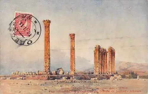 Griechenland 1911 Vue Accidentales des Colonnes du Temple de Jupiter Athenes Postkarte