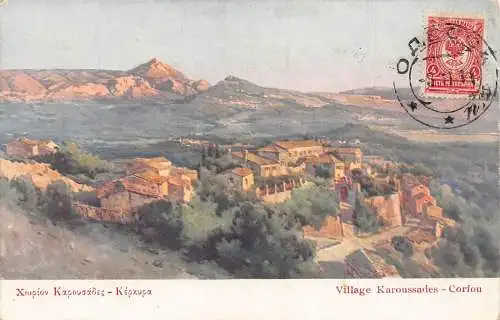 Griechenland 1911 Dorf Karoussades Korfu Vintage Postkarte