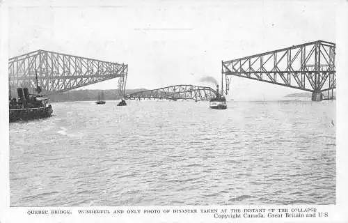 Kanada Blick auf Quebec Brücke bei Einsturzkatastrophe Dampfschiffe Vintage Postkarte
