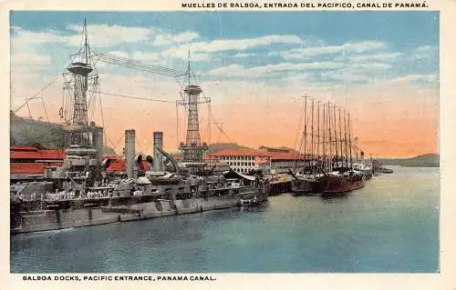 Panama Balboa Docks Pacific Entrance Panamakanal Dampfschiffe Postkarte