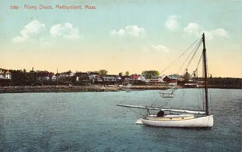 US Massachusetts Mattapoisett Along Shore Boats Vintage Postkarte