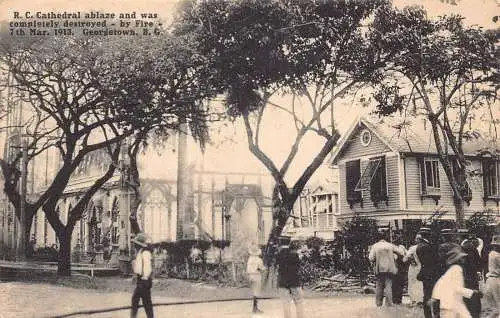 British Guyana Georgetown RC Kathedrale durch Feuer zerstört Katastrophe Postkarte