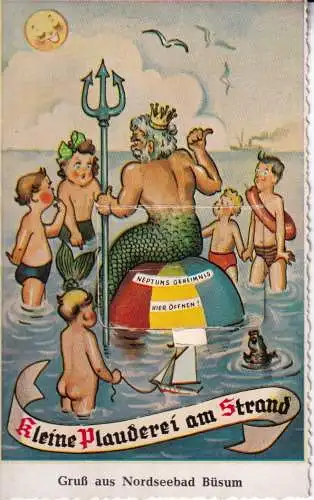 B054 Neuheit Deutschland Gruss aus Nordseebad Büsum Poseidon Ballauszug Postkarte