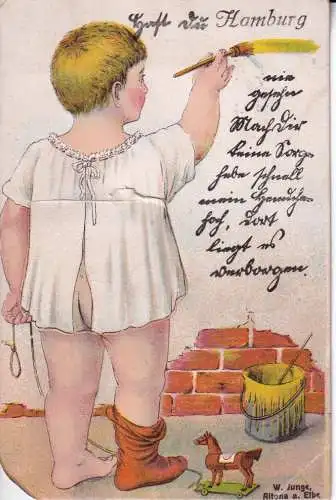 B054 Neuheit Auszug 1924 Gruss aus Hamburg Maler Junge Pferd Spielzeug Postkarte