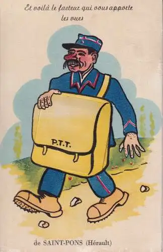 B054 Neuheit Auszug 1913 Saint Pons Frankreich Postbote mit PTT Tasche Postkarte