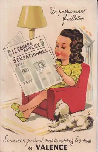 B054 Neuheit Pull Out Valence Frankreich Mädchen Zeitung Hund Postkarte