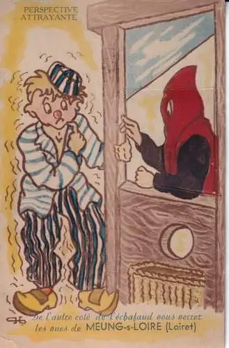 B054 Neuheit herausziehen Meung-s-Loire Frankreich Räuber Angst Mann Vintage Postkarte