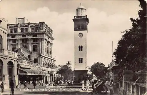 Ceylon Sri Lanka Colombo Queen Street Eingang Queen's House Turm RPPC Postkarte