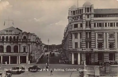 Sri Lanka Ceylon Grand Oriental Hotel P&O Gebäude Colombo Autos RPPC Postkarte