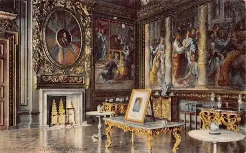 B055 England 1906 Chatsworth House Dining Room Vintage Postkarte