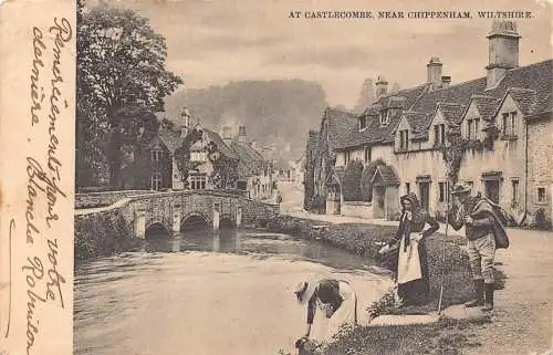 B055 England 1902 Castlecombe bei Chippenham Wiltshire Bauern Postkarte
