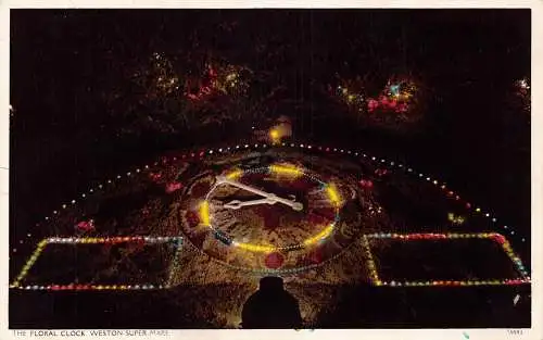 B055 England Weston Super Mare The Floral Clock Vintage Postkarte